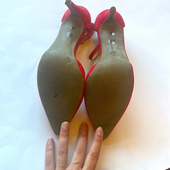 Liz Claiborne Red Leather Harriet Pointy Toe Strappy Heels - Picture 6 of 9